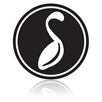  A seed falling on the ground and sprouting in a black circle with white background