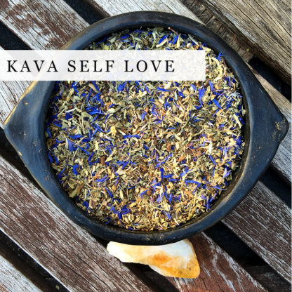 A blend of organic KAVA herbs in a black bowl