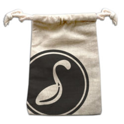 Small cotton printed muslin bag for organic herbal smokable tea blends.