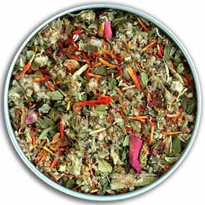 A tin of meditative herbs, blended with petals of Rose, Safflower, Mugwort and Mullein.