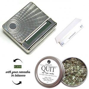 Unique smoking cessation holiday gift sale $24.99 with Vintage rolling box, papers and herbal tin of lobelia, coltsfoot, California poppy, gotu kola and mullein botanical blend.