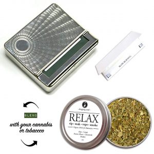 Vintage rolling box, papers and herbal tin of hops, catnip, Passion flower, chamomile and mullein botanical blend for relaxing, a unique holiday gift sale $24.99