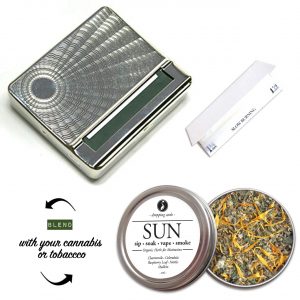 Unique Holiday Gift sale $24.99 for a Vintage rolling box, papers and herbal tin of chamomile, calendula, raspberry leaf, nettles and mullein botanical blend for motivation.