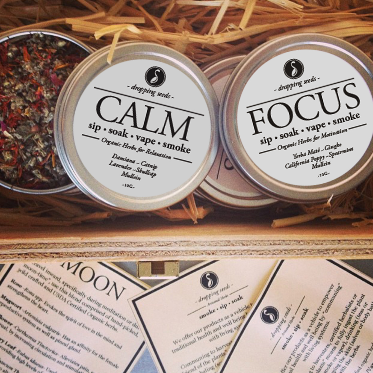 CALM and FOCUS first organic herbal blends.