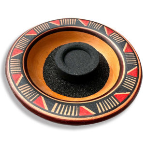 Handmade Herbal Burner dish with charcoal and black sand for cleansing with herbal blends.
