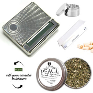 Vintage rolling box with rolling papers, herb grinder, wood filters and smokable PEACE blend for Winter Solstice Holiday 2022 gift ideas for him and her $49.49