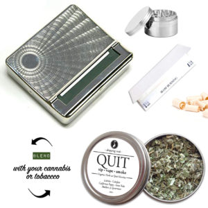 Vintage rolling box with rolling papers, herb grinder, wood filters and smokable QUIT blend for Winter Solstice Holiday 2022 gift ideas for him and her $49.49