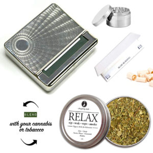 Vintage rolling box with rolling papers, herb grinder, wood filters and smokable RELAX blend for Winter Solstice Holiday 2022 gift ideas for him and her $49.49
